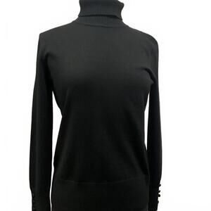 Black Turtleneck Sweater with button detail on cuffs